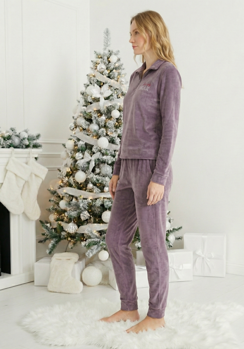 Pijama dama eleganta din catifea fina mov -cadou Craciun 3169 [2]