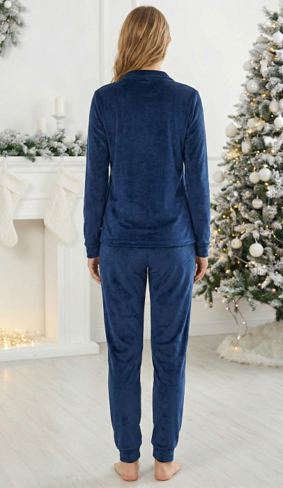 Pijama dama eleganta din catifea fina bleumarin -cadou Craciun 3166 [2]