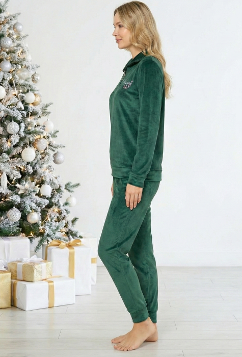 Pijama dama eleganta din catifea fina verde cadou Craciun 3162 [3]
