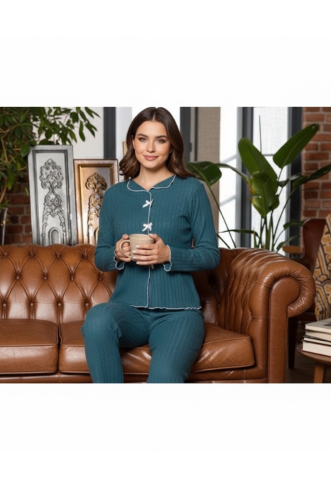 Pijama Dama Eleganta din Tricot Reiat turcoaz 8224 [3]