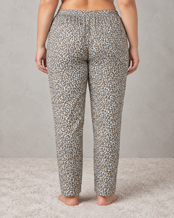 Pantaloni Pijama Dama Marimi Mari din Bumbac, Imprimeu Leopard, Croiala Confortabila [3]