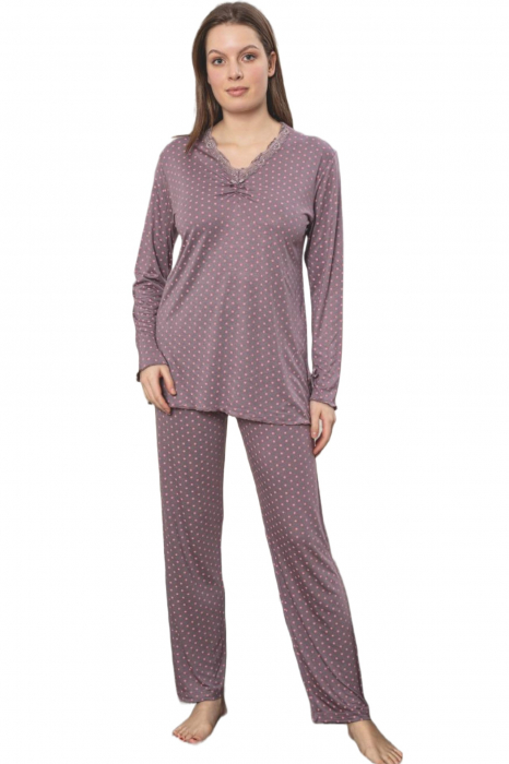 Pijama dama, material delicat si fin tip matase, mov [5]