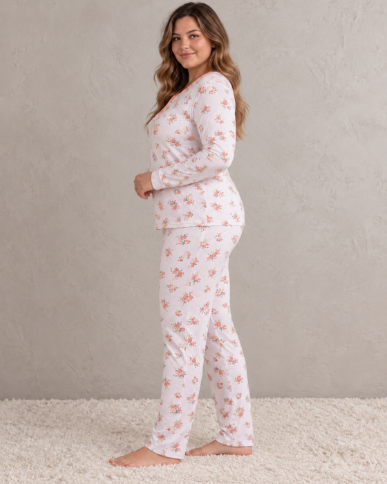 Pijama Dama Marimi Mari din Bumbac cu Imprimeu Floral, Bluza Maneca Lunga si Pantaloni Lungi [2]