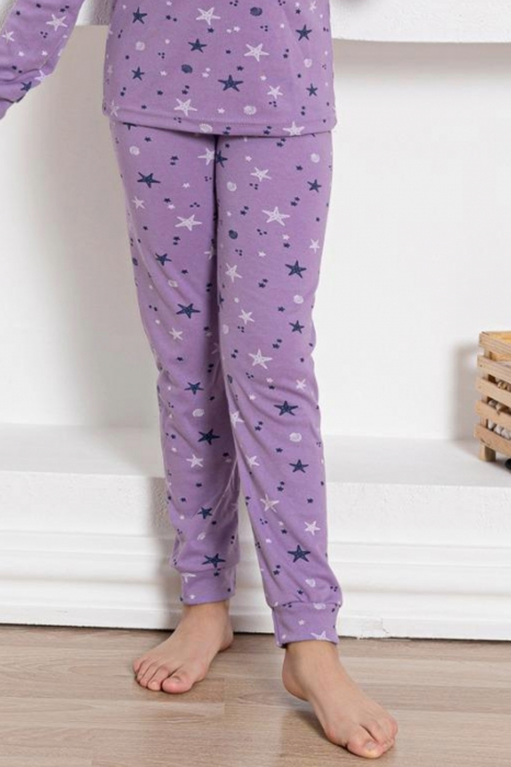 Pijama fete bumbac, maneci si pantaloni lungi, imprimeu stelute, mov, embody.ro [3]