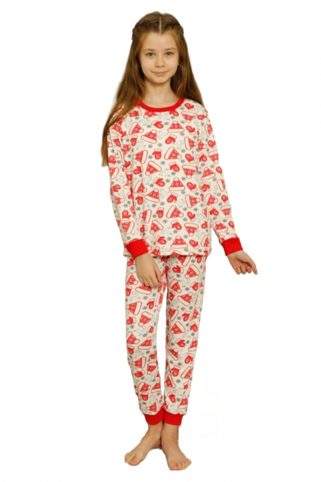Pijama fete bumbac, motiv Craciun, maneci si pantaloni lungi rosu/alb [4]