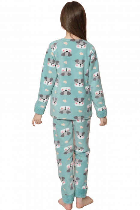 Pijama fete cocolino, pufoasa si calduroasa, imprimeu Winter dog, albastru [5]