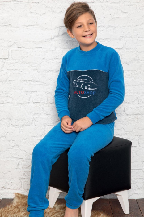 Pijama baieti, material soft polar moale si calduros, albastru [2]