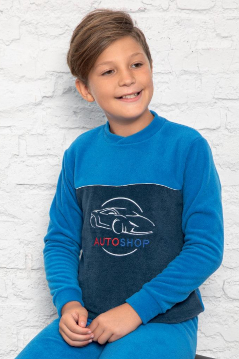 Pijama baieti, material soft polar moale si calduros, albastru [5]