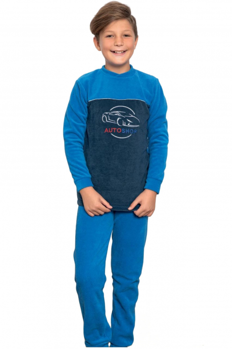 Pijama baieti, material soft polar moale si calduros, albastru [6]