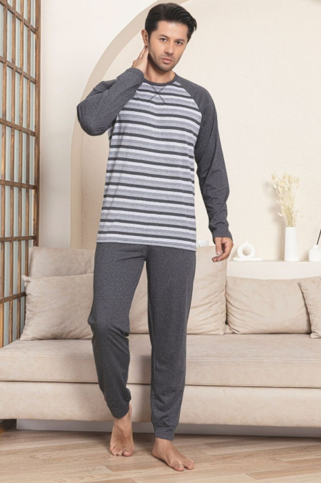 Pijama lunga bumbac barbat cu dungi, gri 3001 [1]
