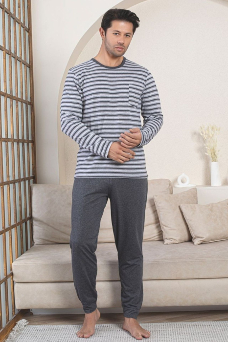 Pijama lunga bumbac barbat cu dungi, gri 3004 [1]