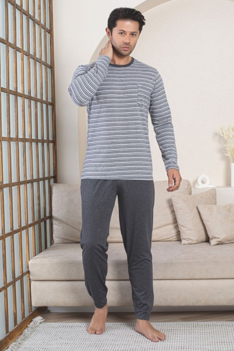 Pijama lunga bumbac barbat cu dungi, gri 3003 [1]