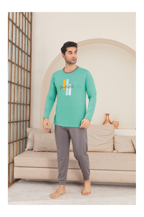 Pijama lunga bumbac pentru barbati, gri/verde 1200 [3]