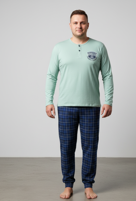 Pijama lunga bumbac fin si calitativ marime mare, buzunare la pantaloni 205 vernil [3]