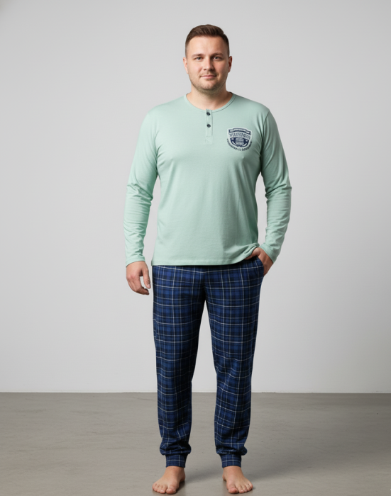 Pijama lunga bumbac fin si calitativ marime mare, buzunare la pantaloni 205 vernil [1]