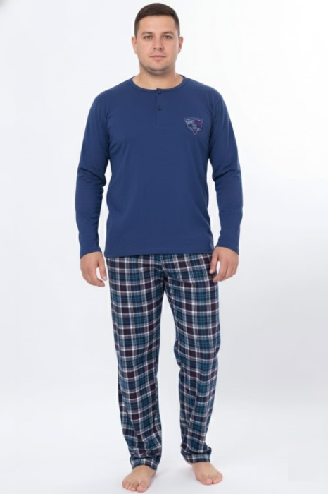Pijama lunga bumbac fin si calitativ marime mare, buzunare la pantaloni 205 albastru [3]