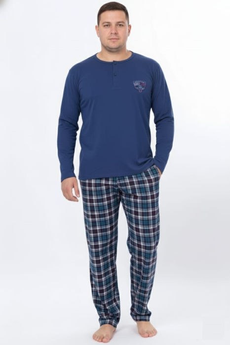 Pijama lunga bumbac fin si calitativ marime mare, buzunare la pantaloni 205 albastru [1]