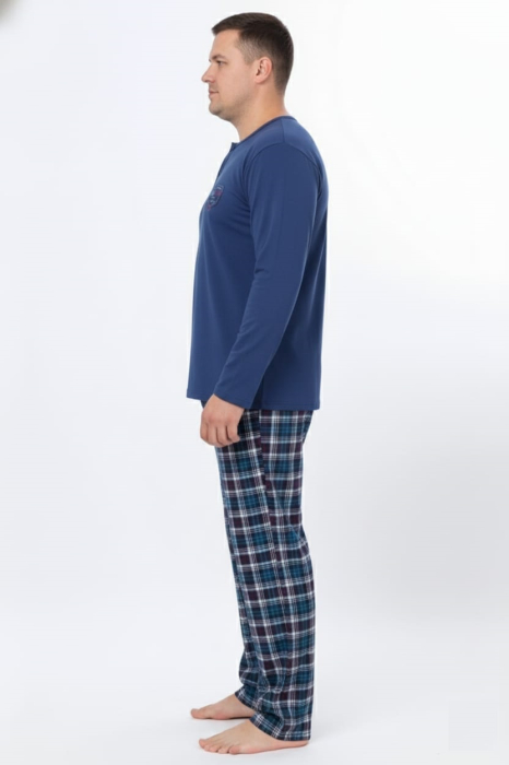 Pijama lunga bumbac fin si calitativ marime mare, buzunare la pantaloni 205 albastru [2]
