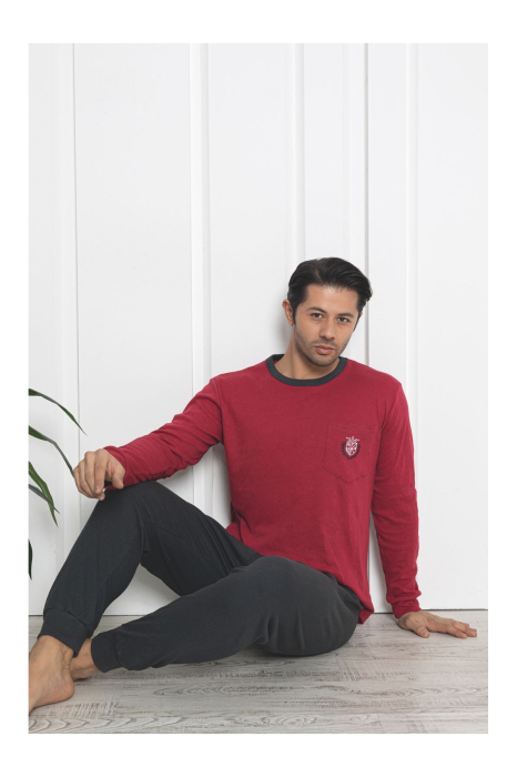 Pijama lunga bumbac interlock pentru barbati, gri/visiniu 407 [2]