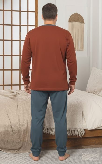 Pijama lunga bumbac interlock pentru barbati, marime mare, caramiziu 3007 [3]