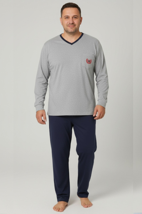 Pijama lunga bumbac interlock pentru barbati, marime mare, gri 3006 [1]