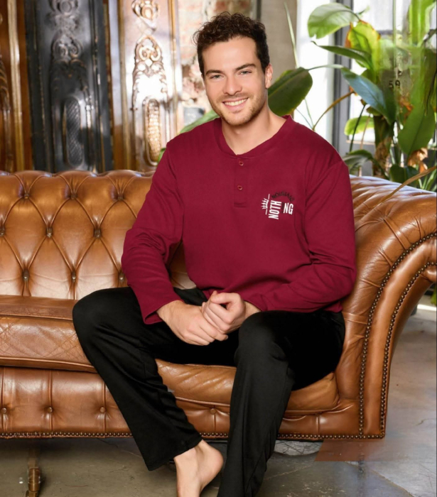 Pijama lunga bumbac interlock pentru barbati, visiniu 5882 [1]