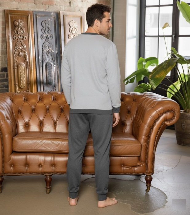 Pijama lunga bumbac interlock pentru barbati, gri 5888 [2]