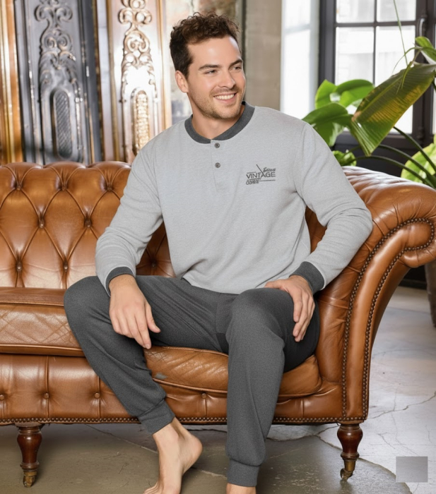 Pijama lunga bumbac interlock pentru barbati, gri 5888 [1]