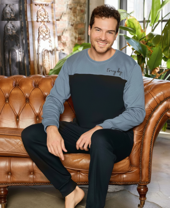 Pijama lunga bumbac interlock pentru barbati, negru/gri 5910 [1]