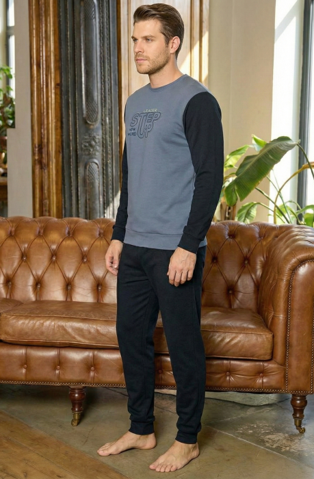 Pijama lunga bumbac interlock pentru barbati, negru/gri 5904 [2]