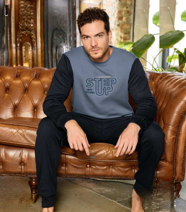 Pijama lunga bumbac interlock pentru barbati, negru/gri 5904 [3]