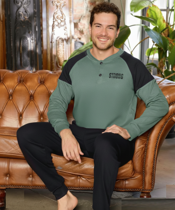 Pijama lunga bumbac interlock pentru barbati, negru/verde 5900 [1]