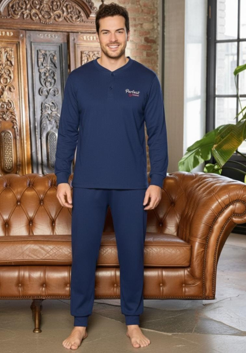 Pijama lunga bumbac interlock pentru barbati, bleumarin 5898 [2]