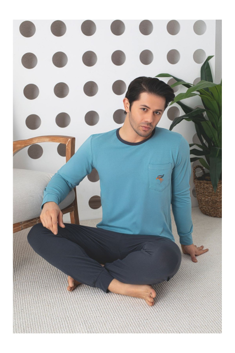Pijama lunga bumbac lycra pentru barbati, bleu 903 [2]