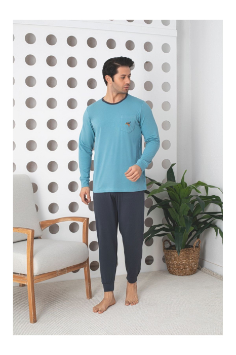 Pijama lunga bumbac lycra pentru barbati, bleu 903 [3]