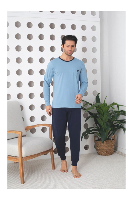 Pijama lunga bumbac lycra pentru barbati, bleu 904 [3]