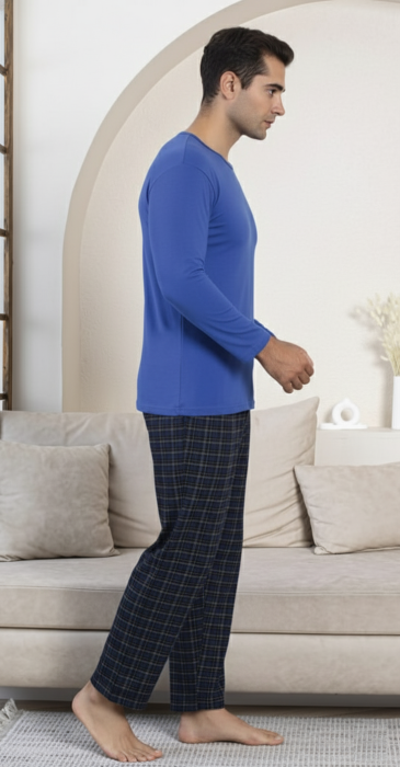 Pijama lunga bumbac pentru barbati albastru 16213 [2]