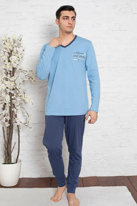 Pijama lunga bumbac pentru barbati, albastru 503 [1]