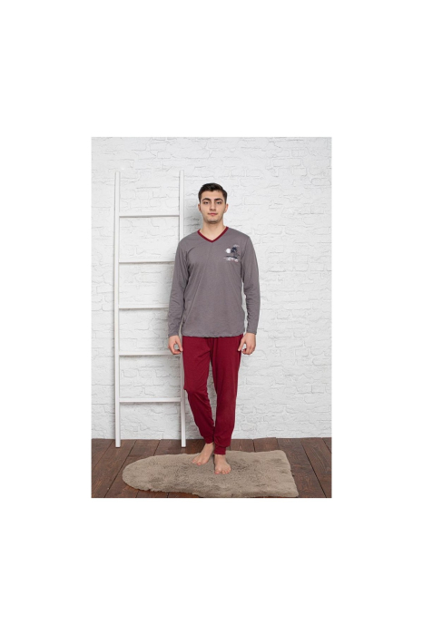 Pijama lunga bumbac pentru barbati, gri/visiniu 506 [3]