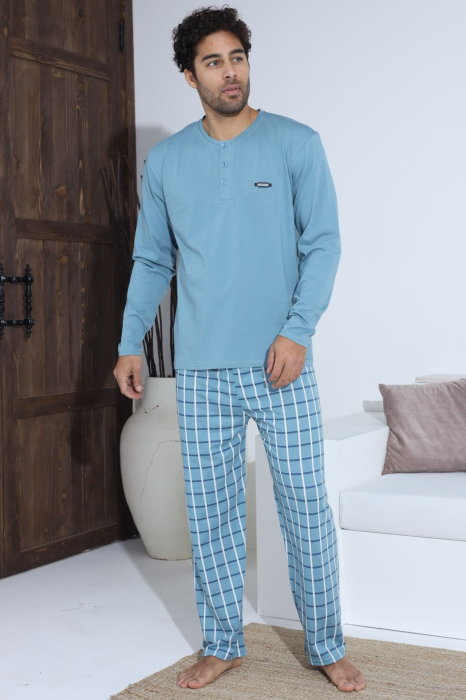 Pijama lunga bumbac pentru barbati, albastru 70013 [1]