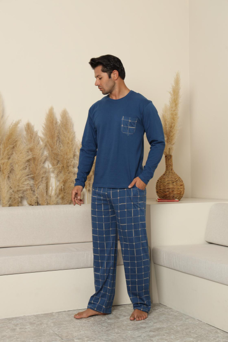 Pijama lunga bumbac pentru barbati, albastru 70076 [2]