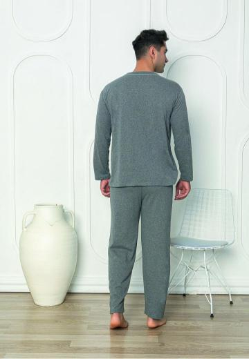 Pijama lunga bumbac pentru barbati, cu nasturi gri 1325 [2]