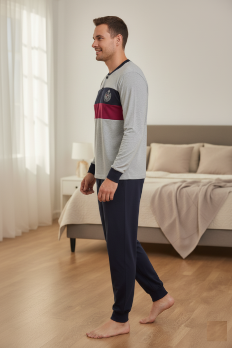 Pijama lunga bumbac pentru barbati, bluza gri, pantaloni negru [2]