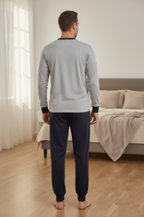 Pijama lunga bumbac pentru barbati, bluza gri, pantaloni negru [3]