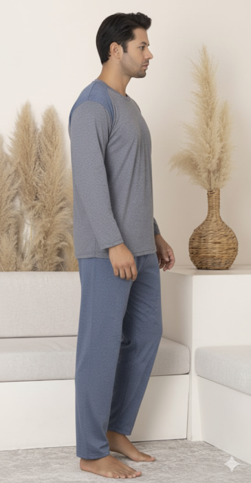 Pijama lunga bumbac pentru barbati gri/albastru 16203 [3]