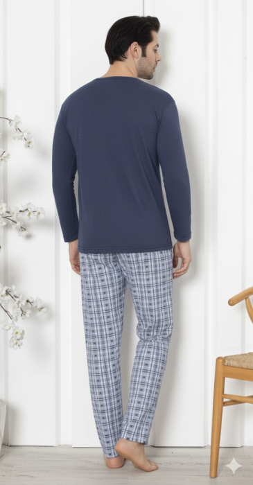 Pijama lunga bumbac pentru barbati bleumarin 15707 [2]
