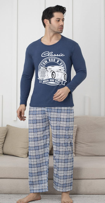 Pijama lunga bumbac pentru barbati bleumarin 15693 [1]