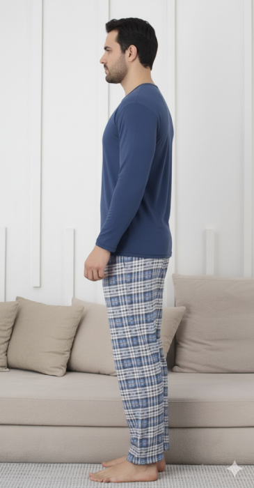 Pijama lunga bumbac pentru barbati bleumarin 15693 [3]