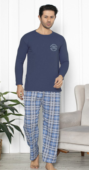 Pijama lunga bumbac pentru barbati, batal marime mare albastru 16232 [1]