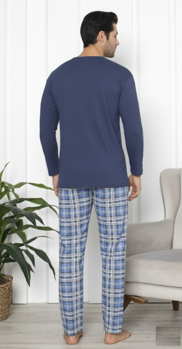 Pijama lunga bumbac pentru barbati, batal marime mare albastru 16232 [2]
